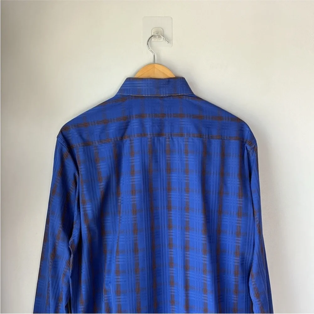 Robert Graham Shirt Flip Cuff Embroidered Shale Blue Plaid - Excellent Condition - Picture 3 of 8